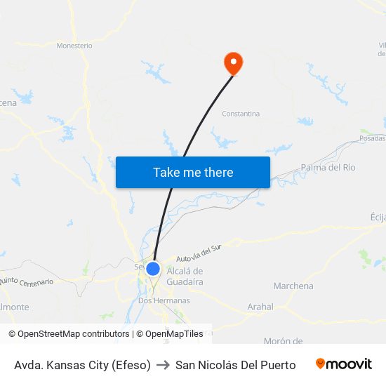 Avda. Kansas City (Efeso) to San Nicolás Del Puerto map