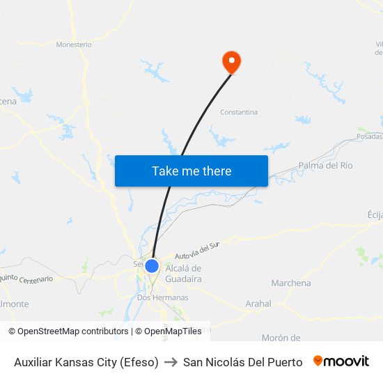 Auxiliar Kansas City (Efeso) to San Nicolás Del Puerto map