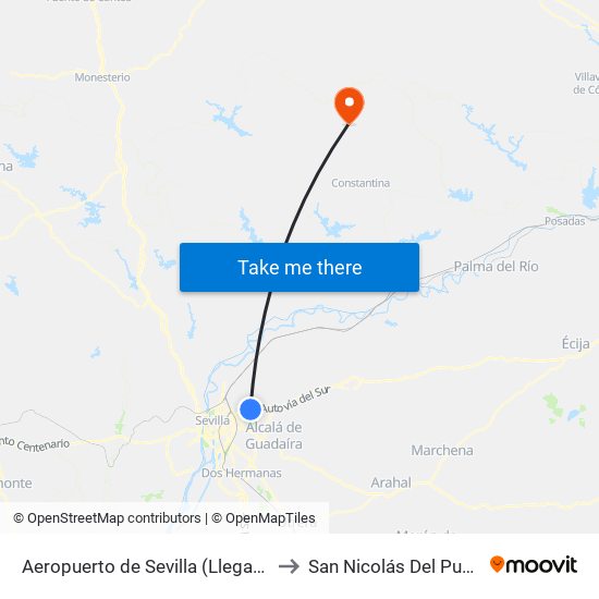 Aeropuerto de Sevilla (Llegadas) to San Nicolás Del Puerto map