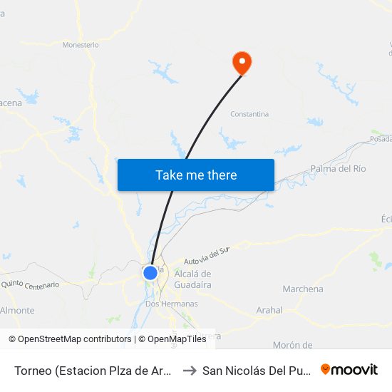 Torneo (Estacion Plza de Armas) to San Nicolás Del Puerto map