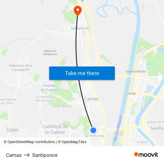 Camas to Santiponce map
