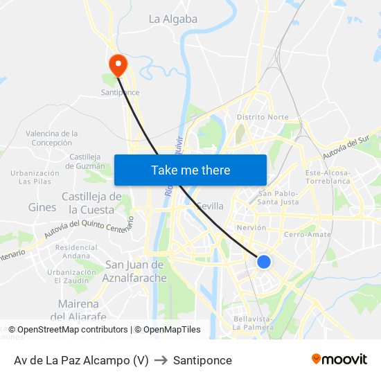 Av de La Paz Alcampo (V) to Santiponce map