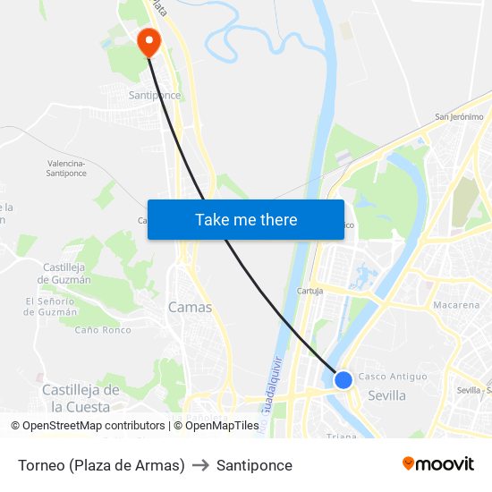 Torneo (Plaza de Armas) to Santiponce map