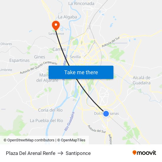 Plaza Del Arenal Renfe to Santiponce map