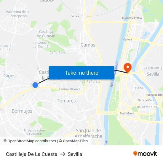 Castilleja De La Cuesta to Sevilla map