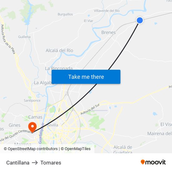 Cantillana to Tomares map