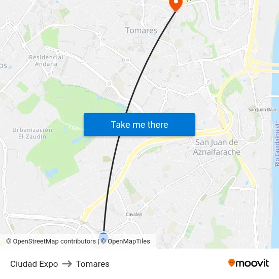 Ciudad Expo to Tomares map