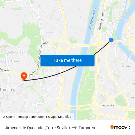 Jiménez de Quesada (Torre Sevilla) to Tomares map