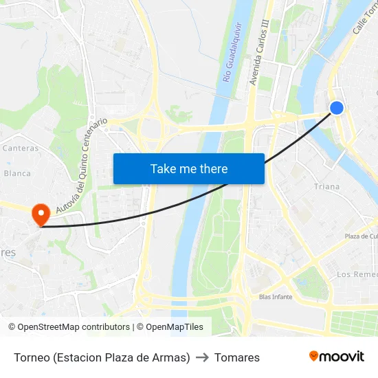 Torneo (Estacion Plaza de Armas) to Tomares map