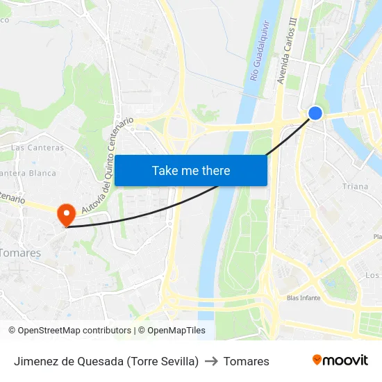 Jimenez de Quesada (Torre Sevilla) to Tomares map