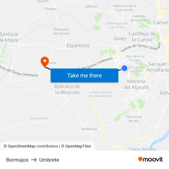 Bormujos to Umbrete map