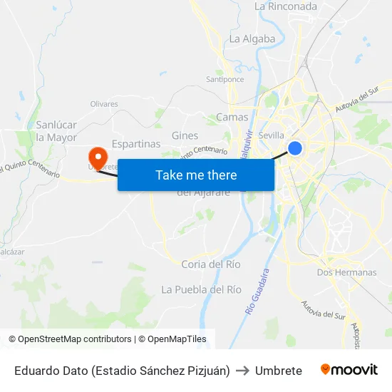 Eduardo Dato (Estadio Sánchez Pizjuán) to Umbrete map
