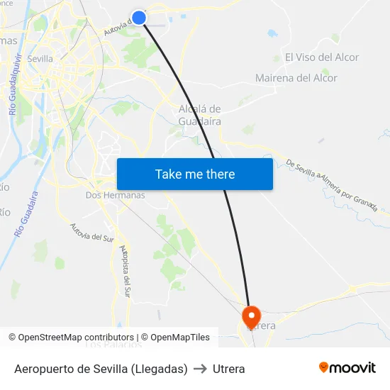 Aeropuerto de Sevilla (Llegadas) to Utrera map