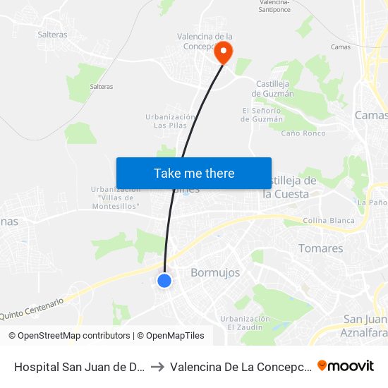 Hospital San Juan de Dios to Valencina De La Concepción map