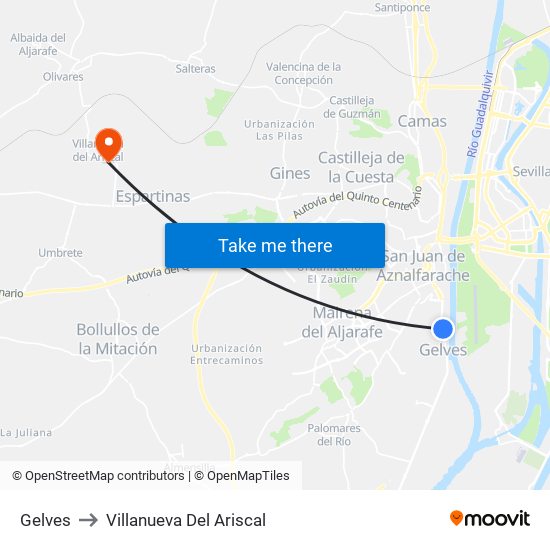 Gelves to Villanueva Del Ariscal map