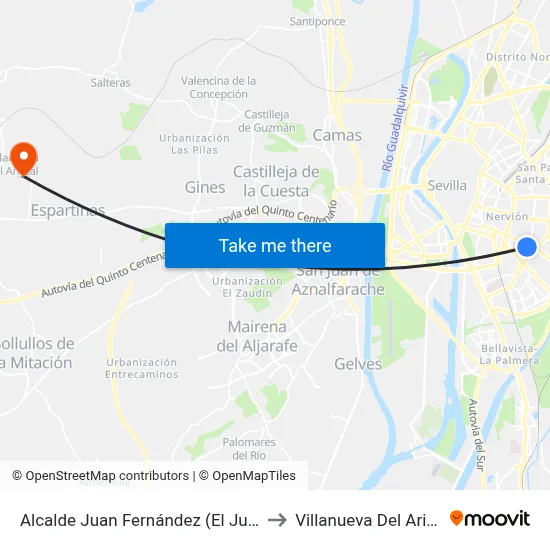 Alcalde Juan Fernández (El Juncal) to Villanueva Del Ariscal map