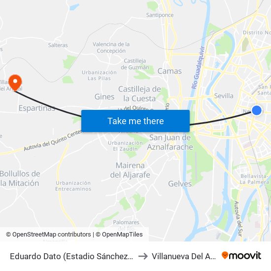 Eduardo Dato (Estadio Sánchez Pizjuán) to Villanueva Del Ariscal map