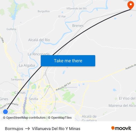 Bormujos to Villanueva Del Río Y Minas map