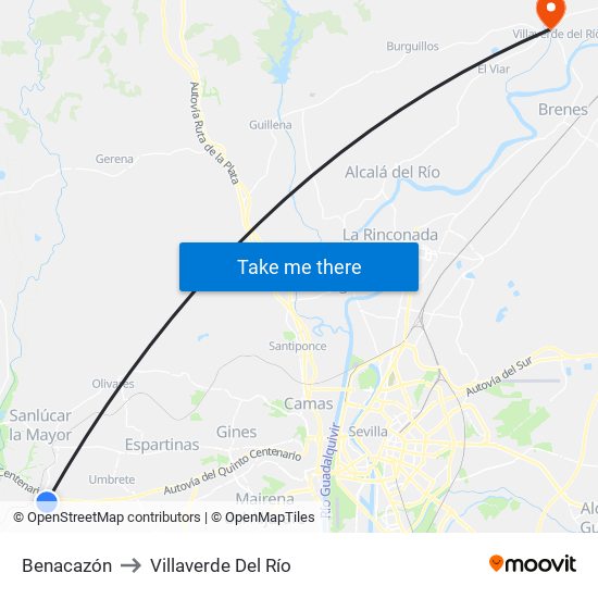 Benacazón to Villaverde Del Río map