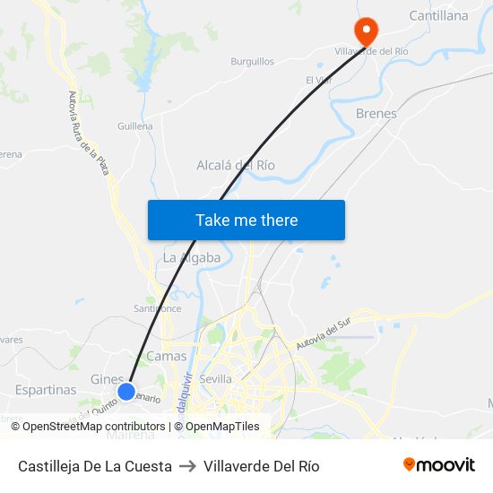 Castilleja De La Cuesta to Villaverde Del Río map