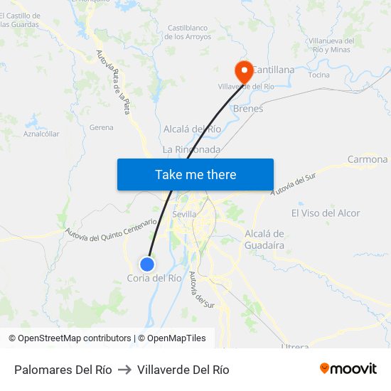 Palomares Del Río to Villaverde Del Río map