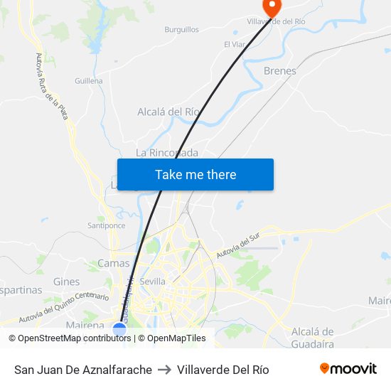 San Juan De Aznalfarache to Villaverde Del Río map