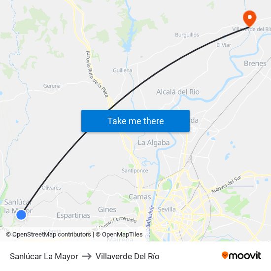 Sanlúcar La Mayor to Villaverde Del Río map