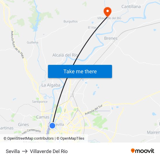 Sevilla to Villaverde Del Río map