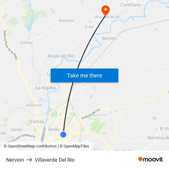 Nervión to Villaverde Del Río map