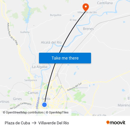 Plaza de Cuba to Villaverde Del Río map