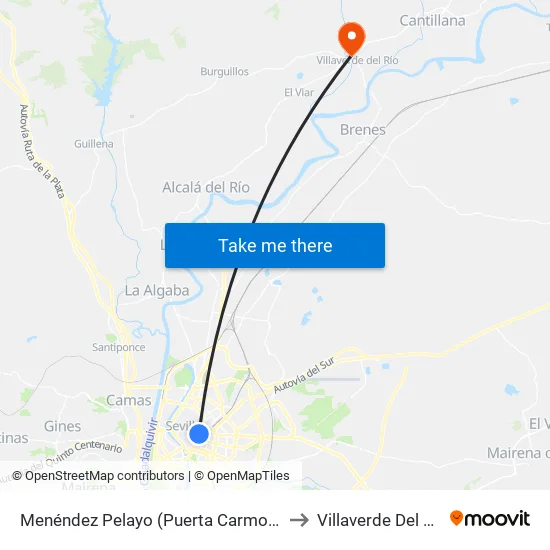 Menéndez Pelayo (Puerta Carmona) to Villaverde Del Río map