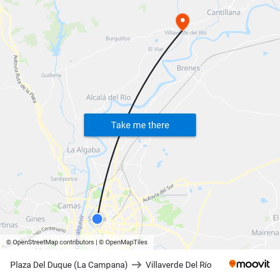 Plaza Del Duque (La Campana) to Villaverde Del Río map