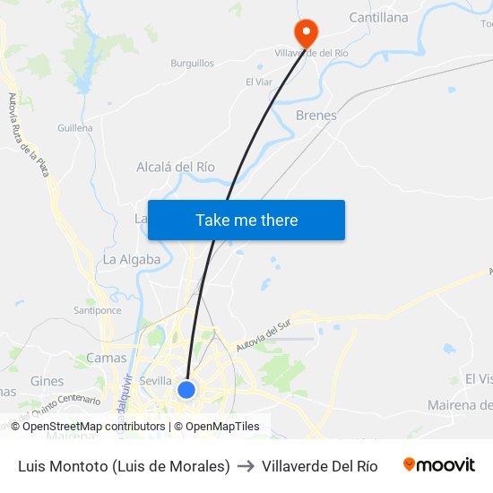 Luis Montoto (Luis de Morales) to Villaverde Del Río map