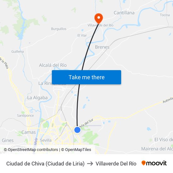 Ciudad de Chiva (Ciudad de Liria) to Villaverde Del Río map