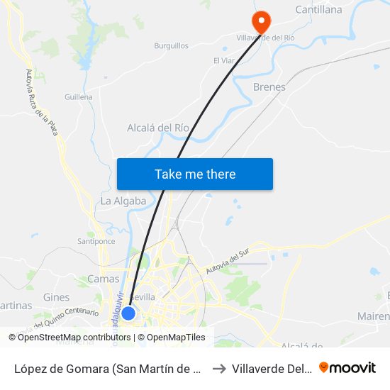 López de Gomara (San Martín de Porres) to Villaverde Del Río map