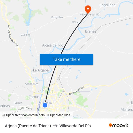 Arjona (Puente de Triana) to Villaverde Del Río map