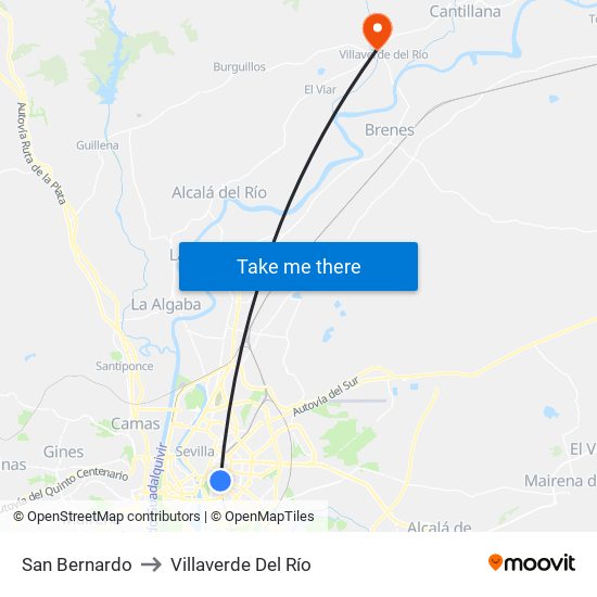 San Bernardo to Villaverde Del Río map