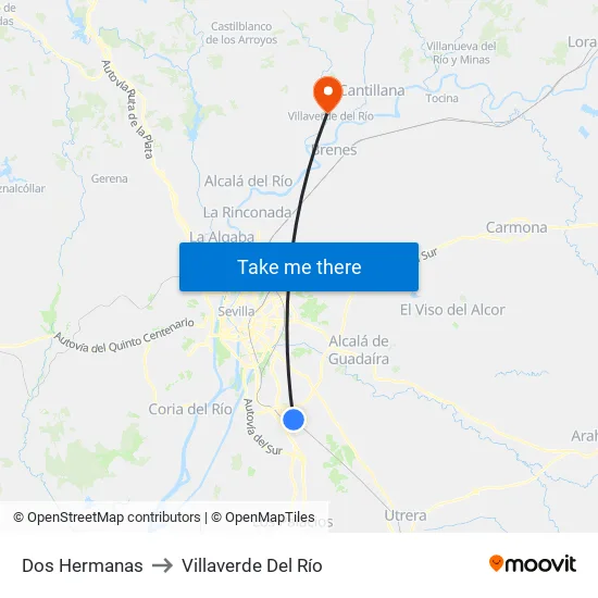 Dos Hermanas to Villaverde Del Río map