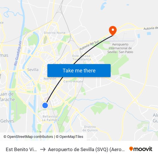 Est Benito Villamarin to Aeropuerto de Sevilla (SVQ) (Aeropuerto de Sevilla) map