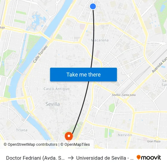 Doctor Fedriani (Avda. San Lázaro) to Universidad de Sevilla - Rectorado map