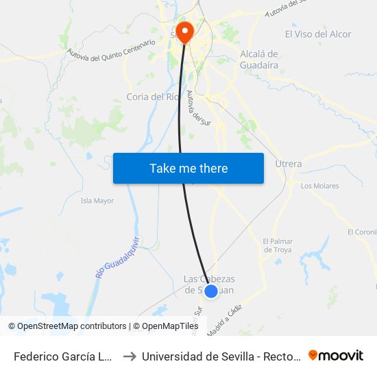 Federico García Lorca to Universidad de Sevilla - Rectorado map