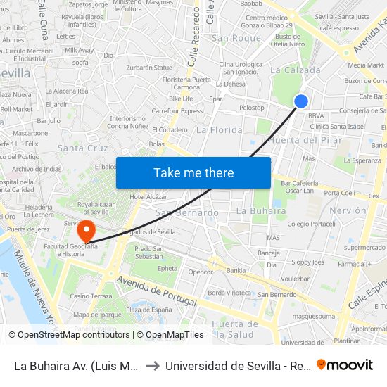 La Buhaira  Av. (Luis Montoto) to Universidad de Sevilla - Rectorado map