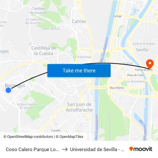 Coso Calero Parque Los Alamos to Universidad de Sevilla - Rectorado map