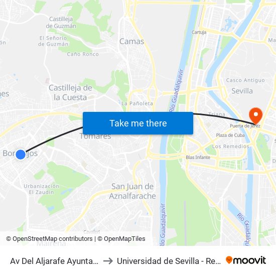 Av Del Aljarafe Ayuntamiento to Universidad de Sevilla - Rectorado map
