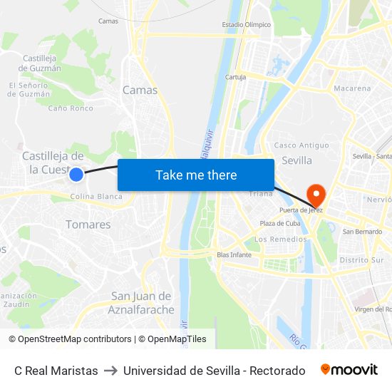 C Real Maristas to Universidad de Sevilla - Rectorado map