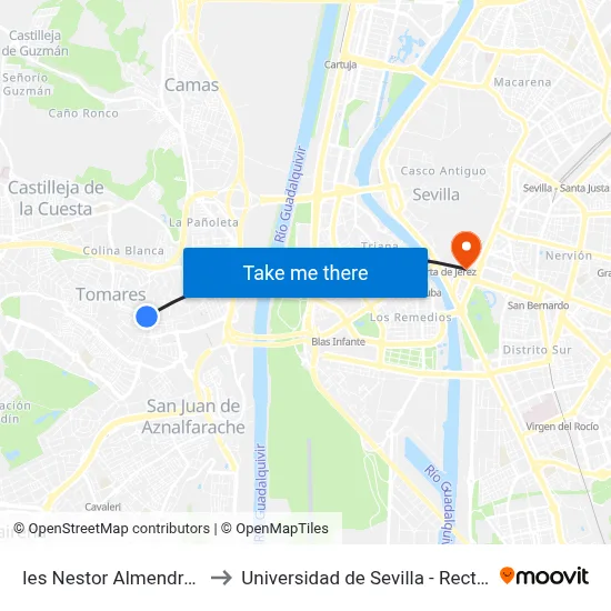 Ies Nestor Almendros (I) to Universidad de Sevilla - Rectorado map