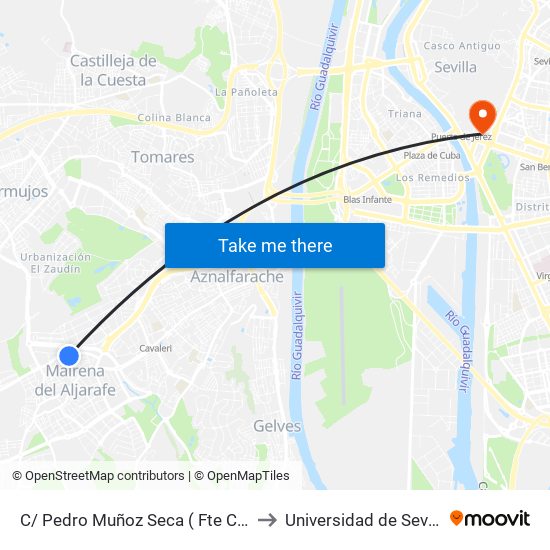 C/ Pedro Muñoz Seca ( Fte Colegio Santa Teresa ) to Universidad de Sevilla - Rectorado map
