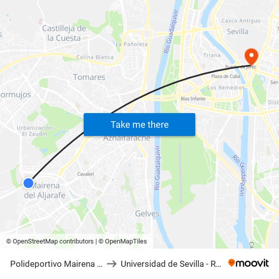 Polideportivo Mairena Aljarafe to Universidad de Sevilla - Rectorado map