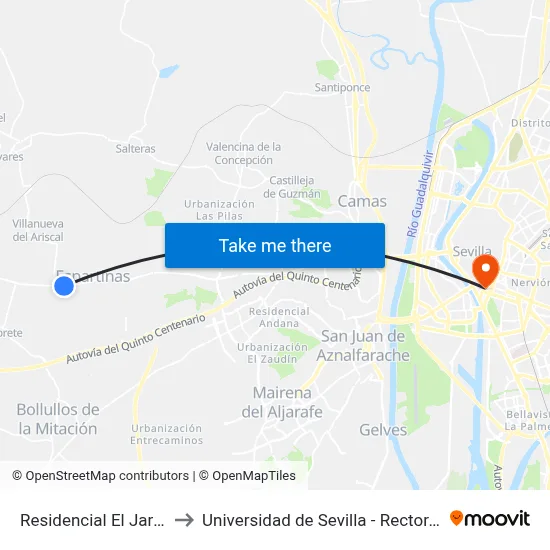 Residencial El Jardin to Universidad de Sevilla - Rectorado map