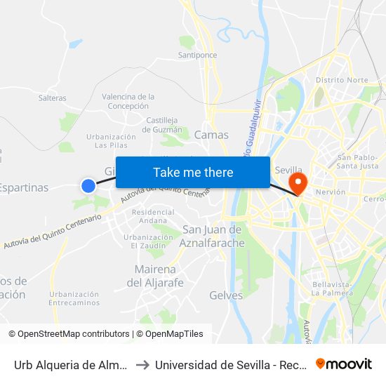 Urb Alqueria de Almanzor to Universidad de Sevilla - Rectorado map